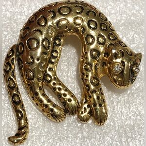 Vintage Gold and Black Leopard Brooch